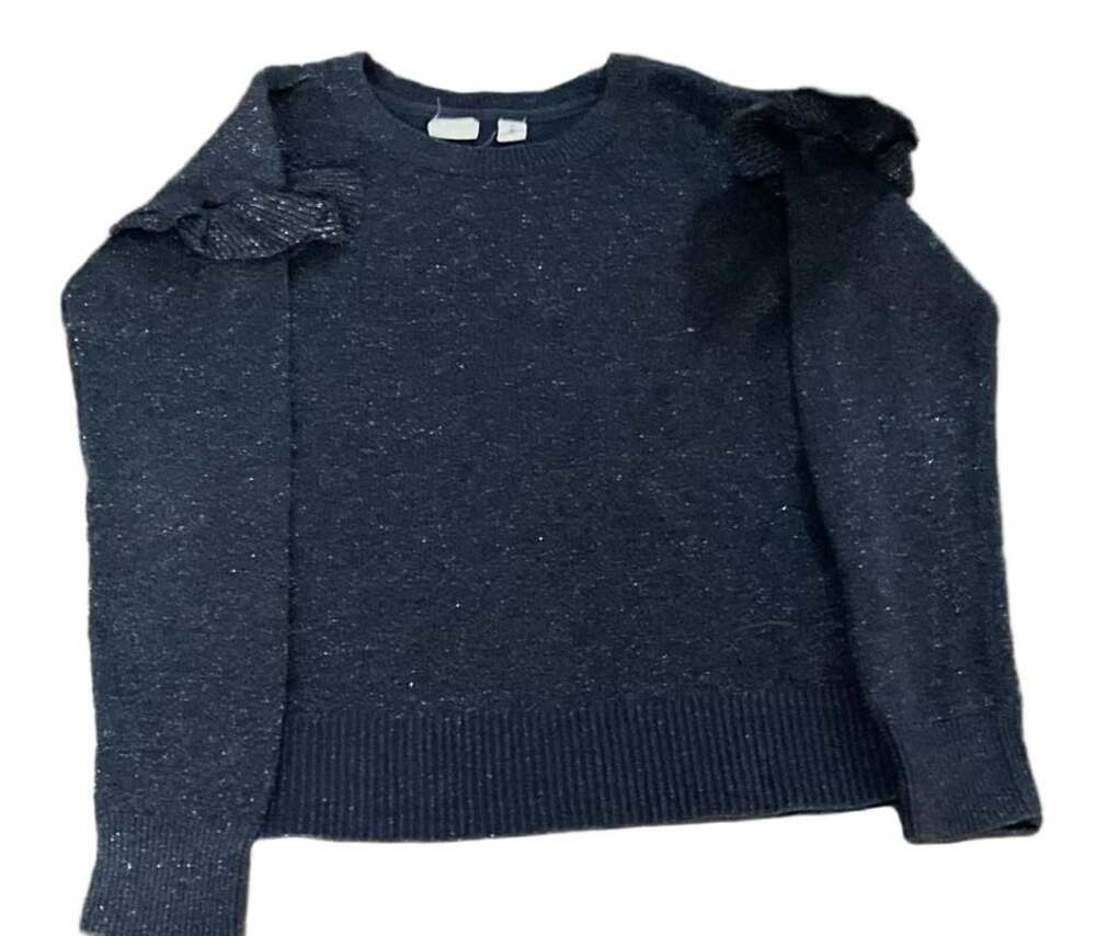 Gap Kids Navy Blue Silver Metallic Ruffle Shoulder Crew Neck Sweater M 8 Girls